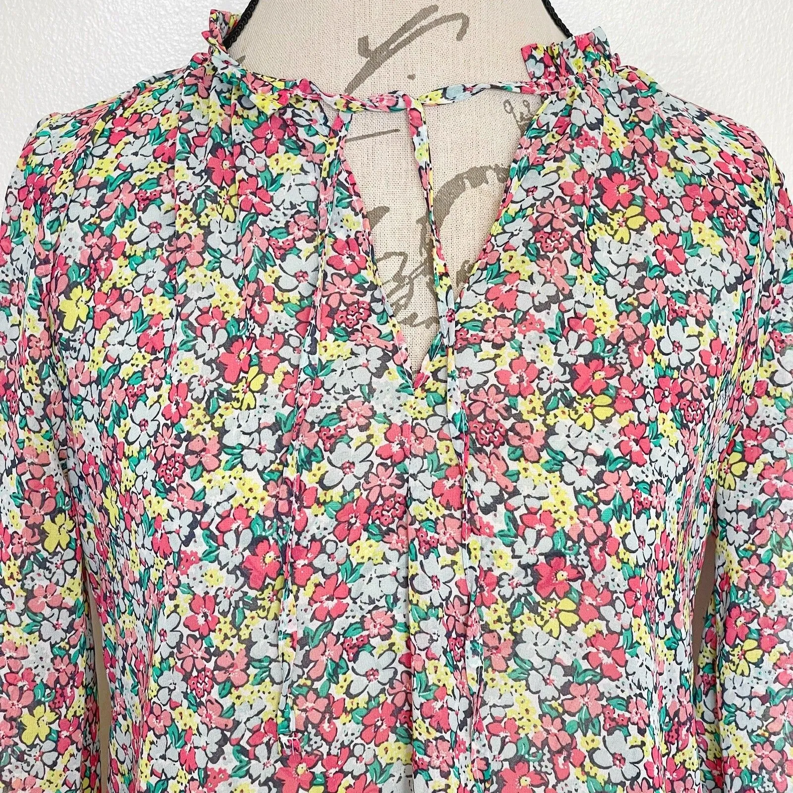 Gap Womens Blouse Sz Small Semi Sheer Ruffle Floral Boho Bohemian Romantic Retro - Image 5