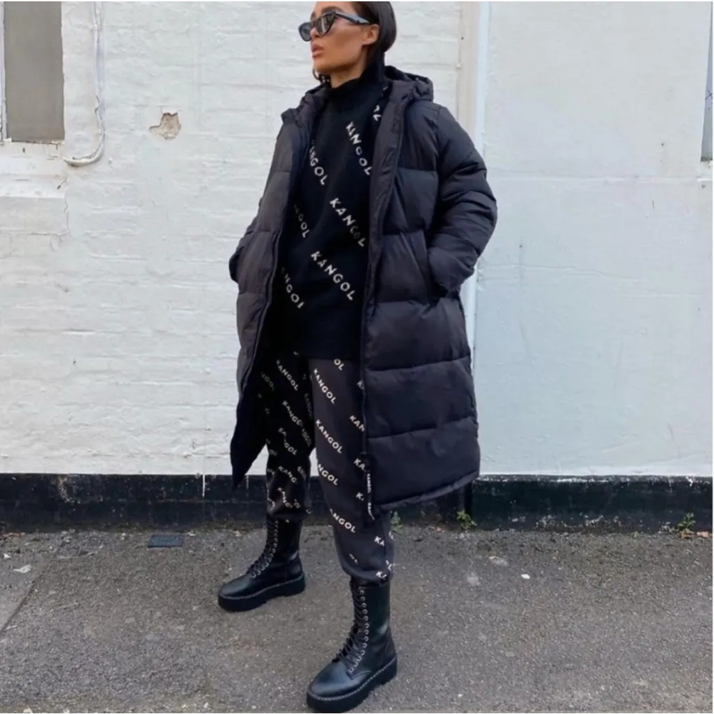 Kangol Puffer Jacket for H&M Black Size XXS Double Zip Hooded Trench Puffer - Image 3