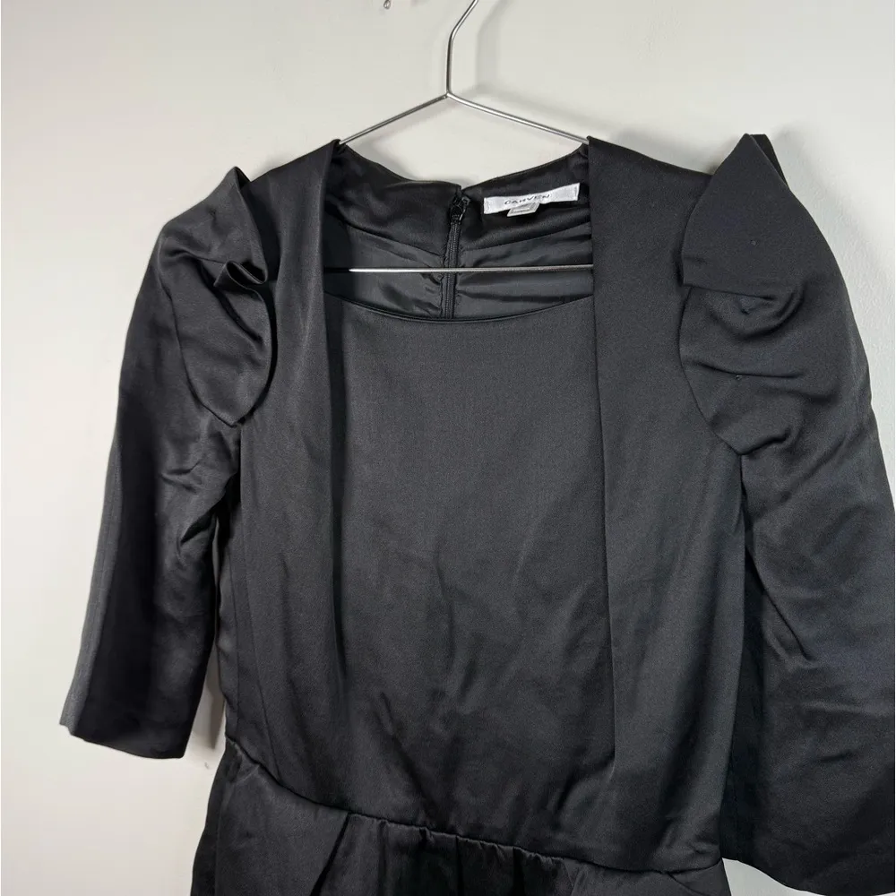 Carven Black Structured Square Neckline Puff Sleeve Silk Mini Dress Size 6 - Image 3