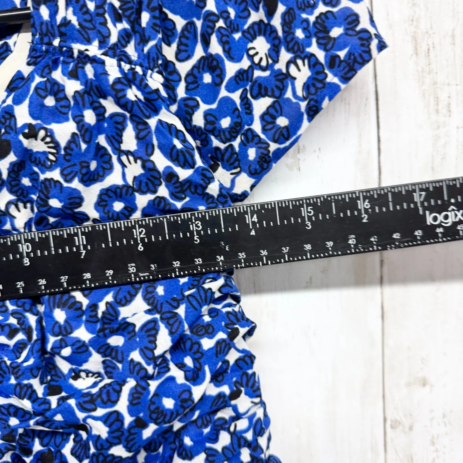 Anthropologie Leifnotes Dress Women Size 12 Drafted Petals Romper Blue Floral - Image 7