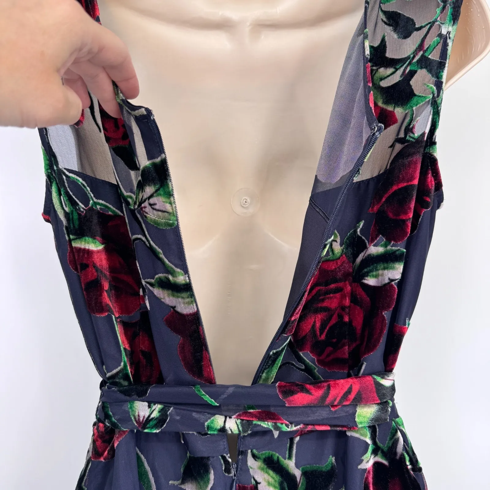 Tahari Whimsigoth Dark Romantic Fairy Dress Womens 6 Black Red Velvet Floral - Image 12