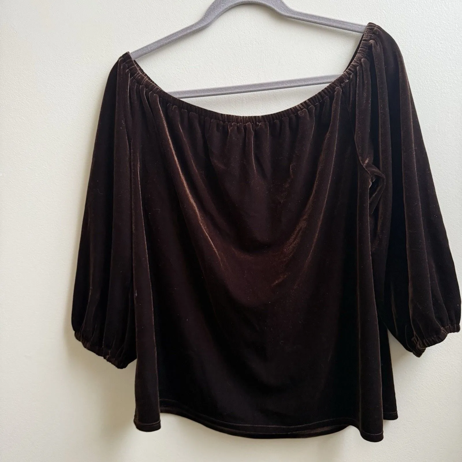 Boston Proper  Brown Velvet  Off The Shoulder Top Boho Party Size Small - Image 4