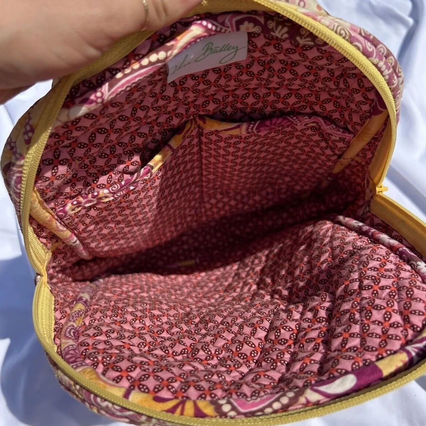 Vera Bradley Bali‎ Gold Small Backpack/ Crossbody Purse Pink Yellow Floral - Image 6