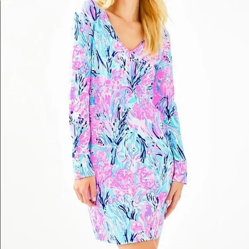 Lilly Pulitzer Long Sleeve  Davie Dress in Fan Sea Pants Print Preppy Coastal XS - Image 16