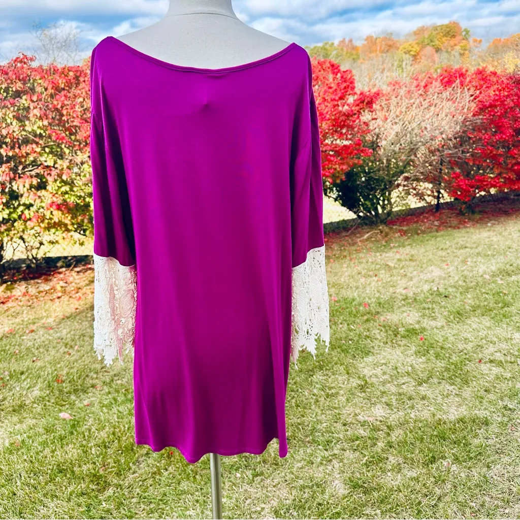 Forgotten Grace Womens Size XXL Purple Tunic w/ Cream Crocheted Lace on Sleeves - Image 6