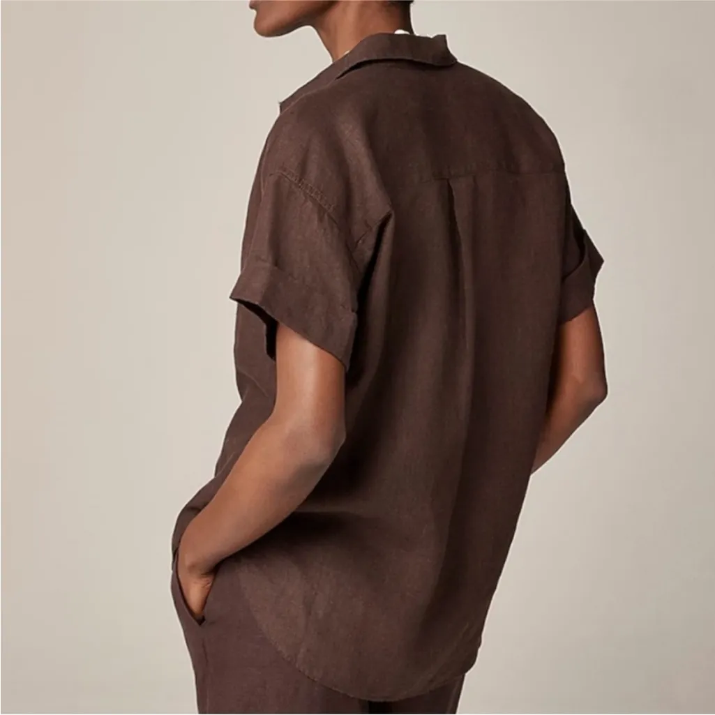 J. Crew Capitaine Shirt in Baird McNutt Irish Linen Brown Size Small - Image 2