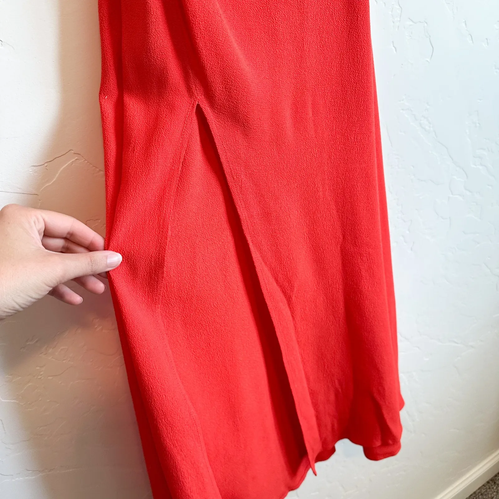 Reformation‎ | Amani Asymmetrical Sleeve Midi Dress in Hot Day Orange - Image 7