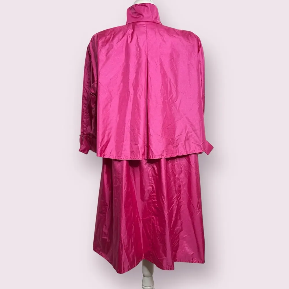 Vintage 80s J. Gallery Bright Pink Long Coat Jacket Raincoat Women’s Size 5/6 - Image 2