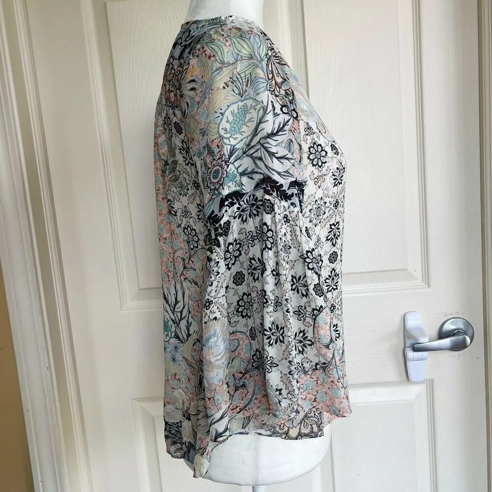 Hale Bob 100% Silk Bell Sleeve Button Blouse - XS - Image 3