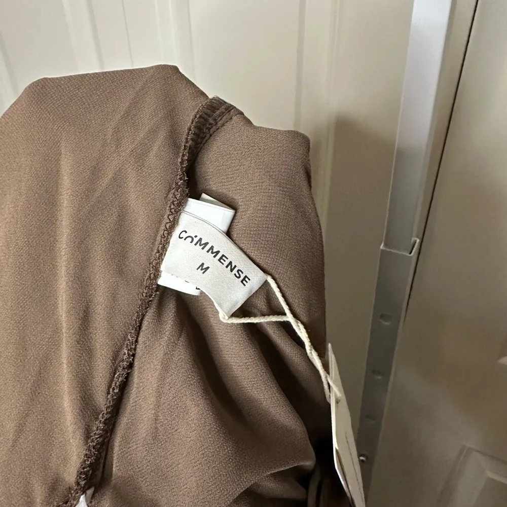 Commense Brown Strapless‎ Ruched Bodice Wide Leg Jumpsuit Size M - Image 3