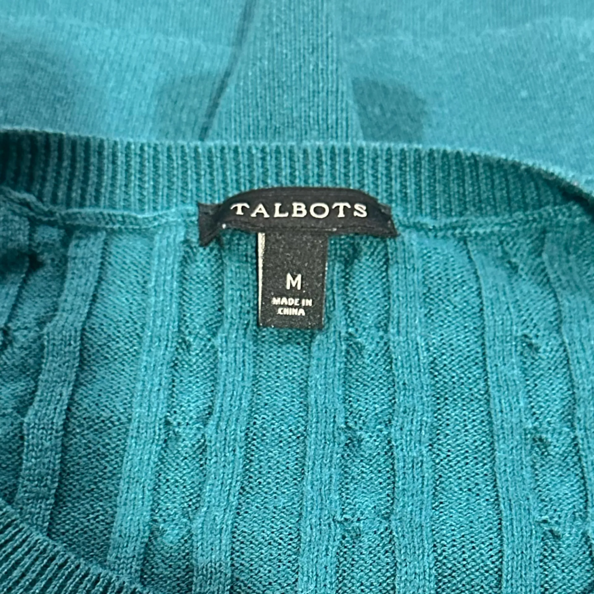 Talbots Wool Blend Teal Cable Knit Sweater Sz M winter cold weather warm - Image 3