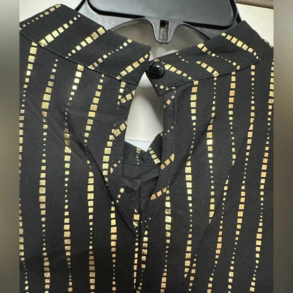 Woman’s SHEIN Hi-Low Tank Blouse Black Gold Stripe (392) - Image 5