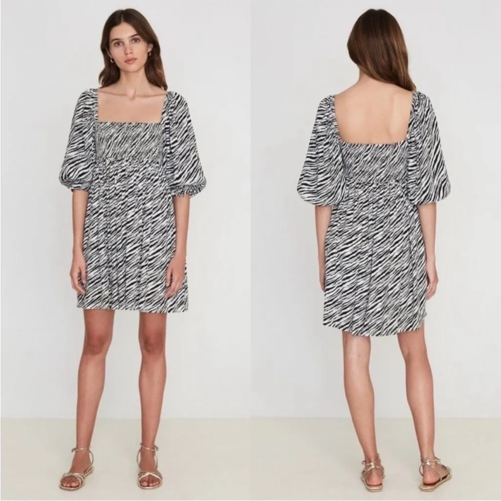 Faithfull the Brand Dress Black White Alina Smocked Zebra Square Neck Sz 4 - Image 2