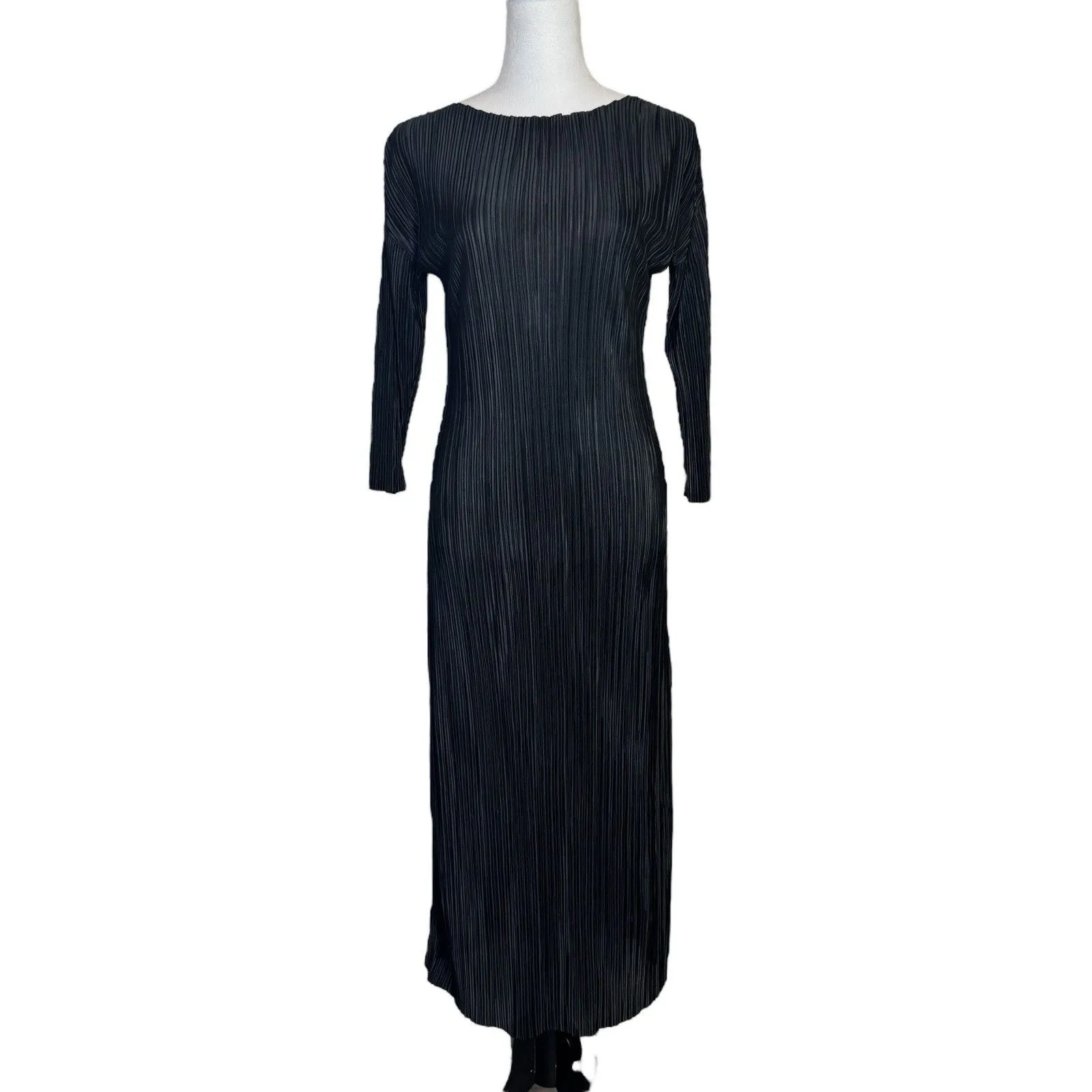 Frances Valentine Pleats Pleated Maxi Dress XS Black Slinky Satin Luxury Elegant - Image 2