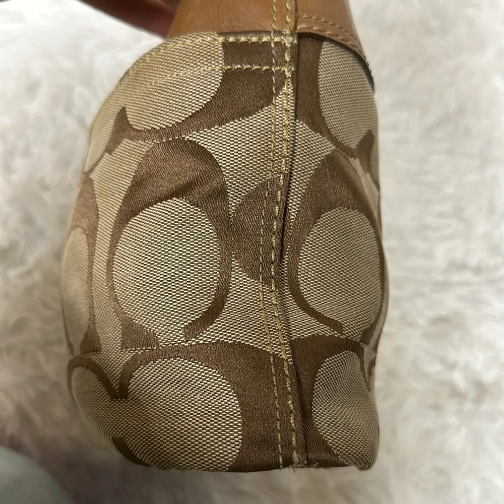 Coach F13359 Tan Leather Cloth Signature-C Shoulder Handbag - Image 4