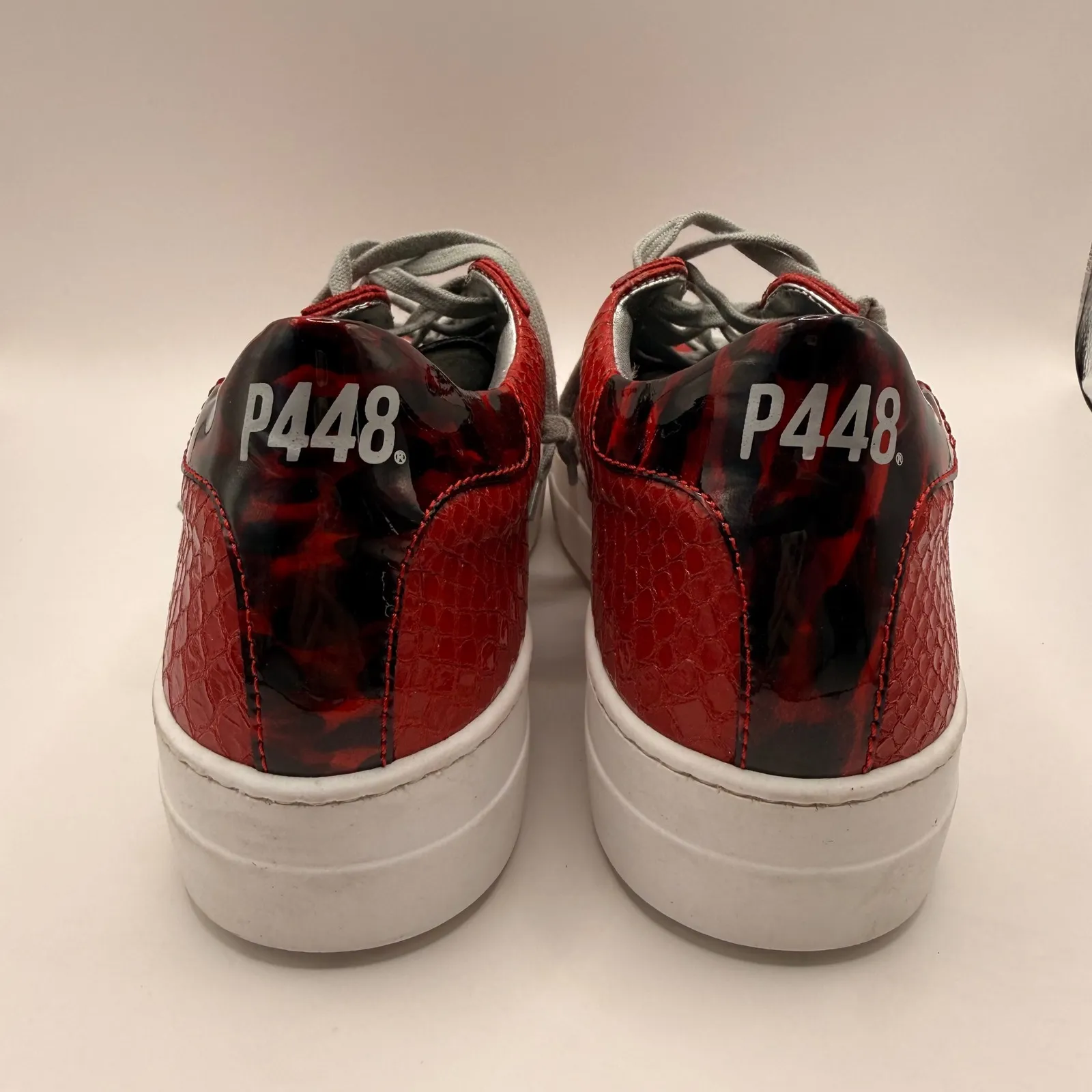 P448 John Red Snakeskin Suede Platform Sneakers Women's Size 40 - Image 3