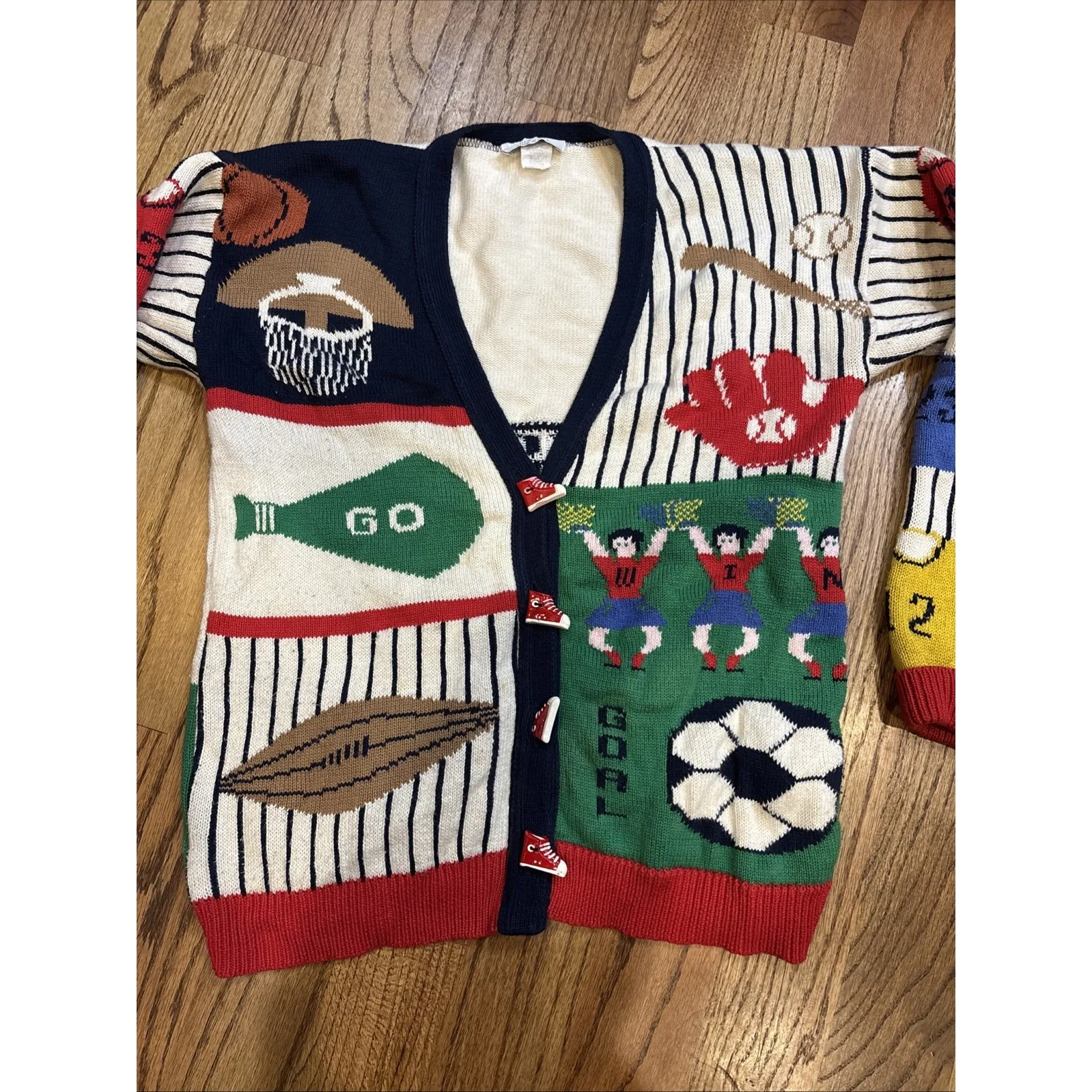 Vintage Sweater Loft Novelty Sports Cardigan Small Baseball Soccer Knit USA - Image 7