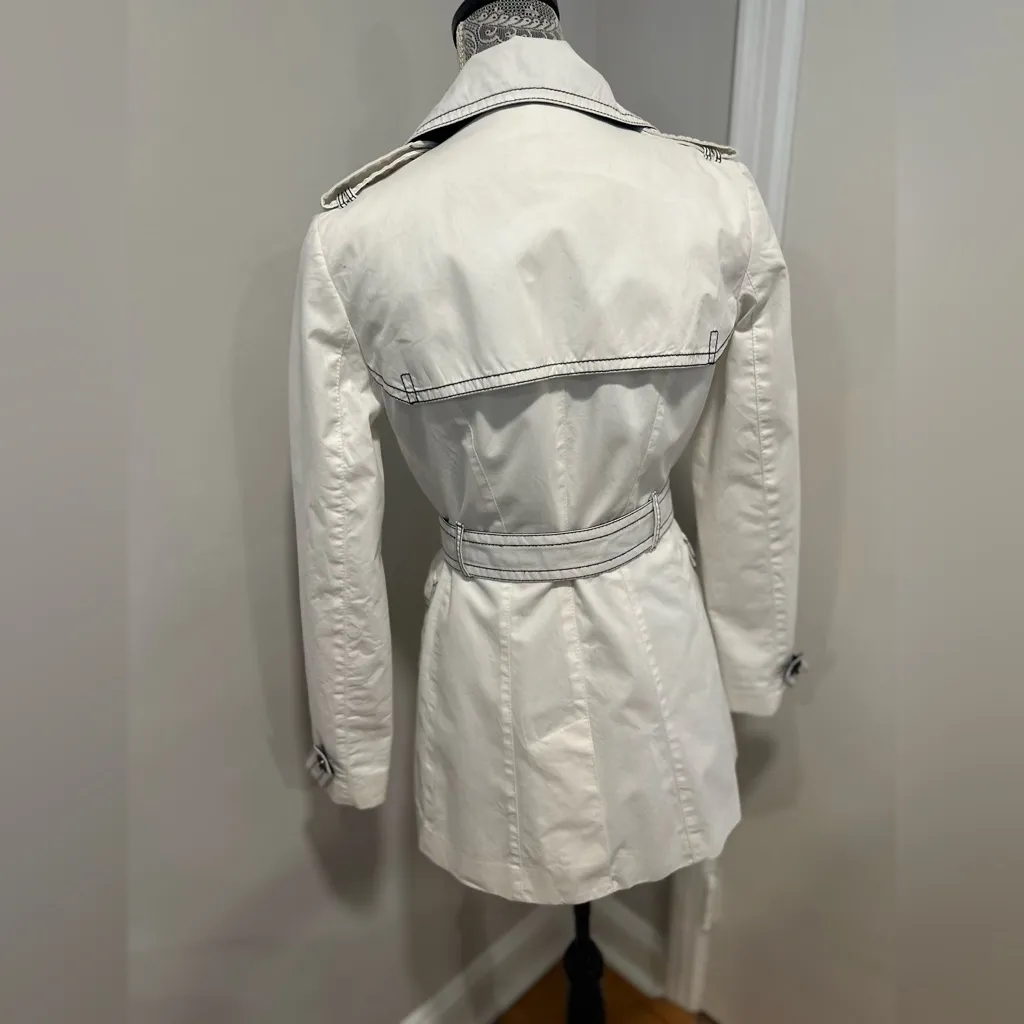 Banana Republic Womens Sz: S Bright White Lined Double-Breast Belt Trench Coat - Image 2