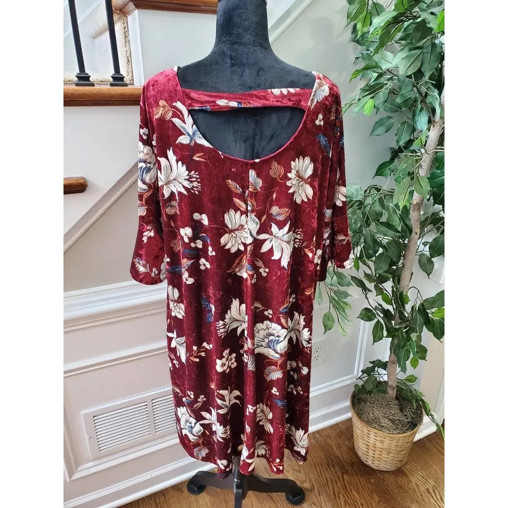 Spin Women's Maroon Floral Polyester Round Neck 3/4 Sleeve Knee Length Dress 3XL Size undefined - Image 8