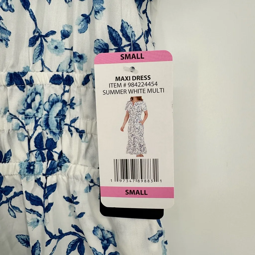French Connection Blue White Floral Toile Maxi Dress size Small NWT Short Sleeve - Image 8