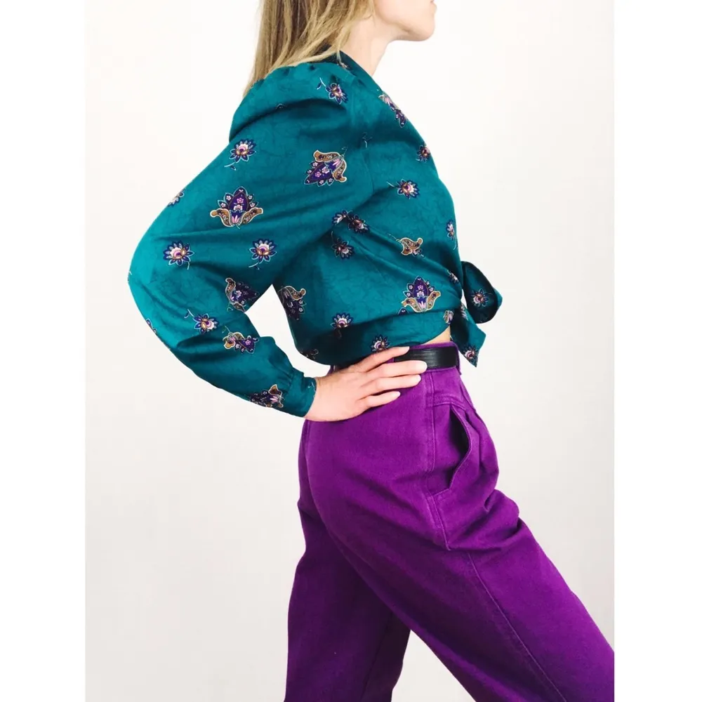 Vintage Paisley Printed Blouse in Teal | Size M Blue Size M - Image 8