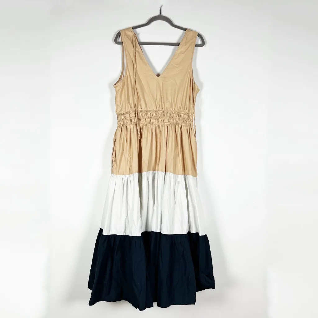 Maeve Anthropologie Colorblocked V Neck Smocked Stretch Tiered Midi Dress 14 - Image 4