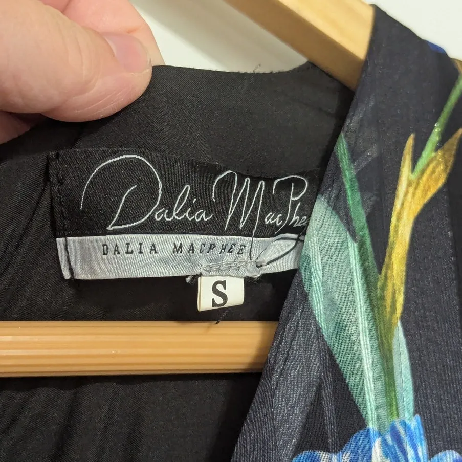 Dalia MacPhee Floral Ruffle Wrap Mini Dress V Neck Tiered Layered 3/4 Sleeve Black - Image 4