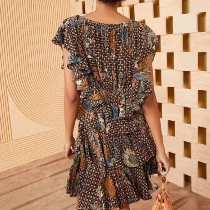 Ulla Johnson Ayla Dress Gerbera Print Ruffle 100% Silk Size 6 Ruffle Mini‎ Dress - Image 2