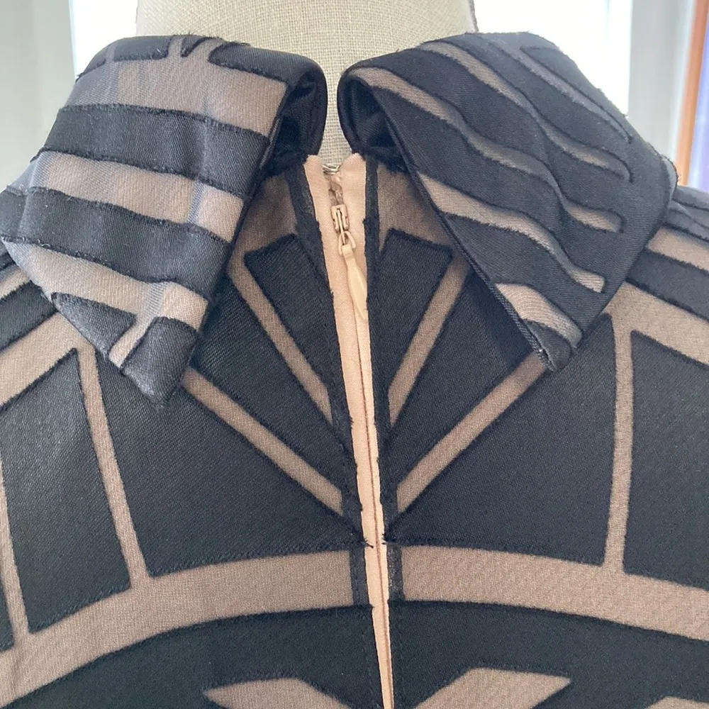 Vince Camuto elegant dress. Sheer top layer. Double nude layer underneath. - Image 5