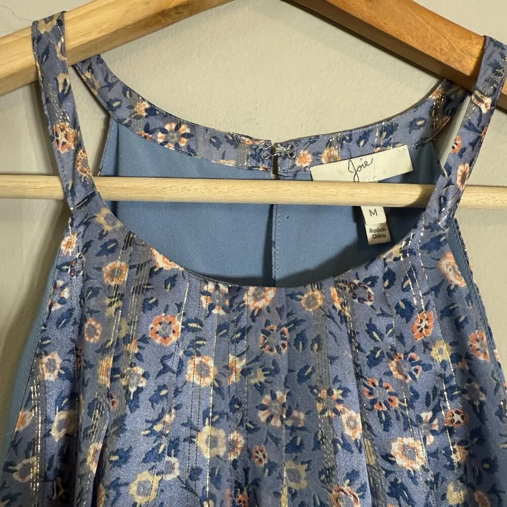 Joie Makana D Silk Floral Mini Dress Women's Medium Hyacinth Blue Metallic Party - Image 9