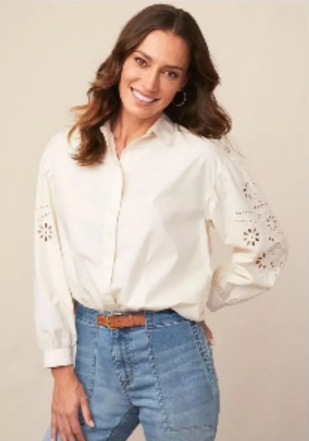 Matilda Jane Good Hart Under Canvas Structured Eyelet Long Sleeve Blouse Small - Image 1