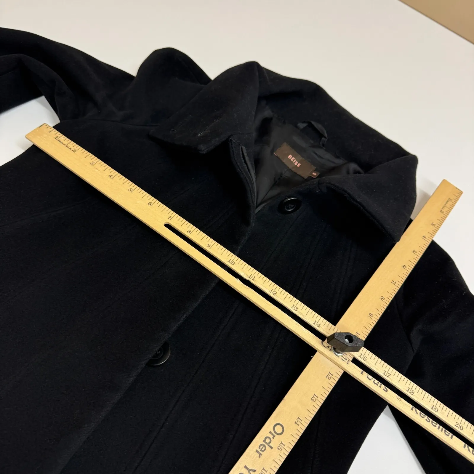 REISS Coat Womens X Small Black Topanga Lambs Wool Cashmere Button Front Jacket - Image 7