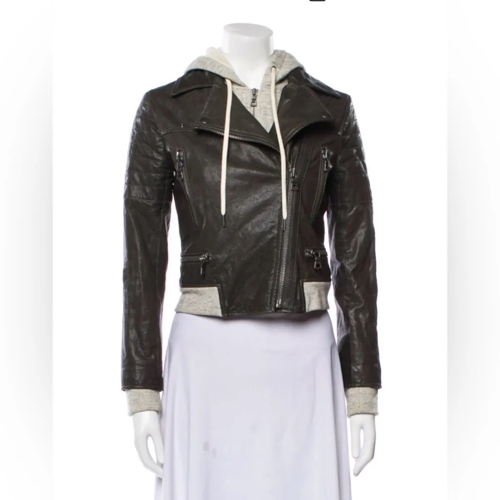 Alice + Olivia Avril Hooded Combo Leather Jacket Size S - Image 7