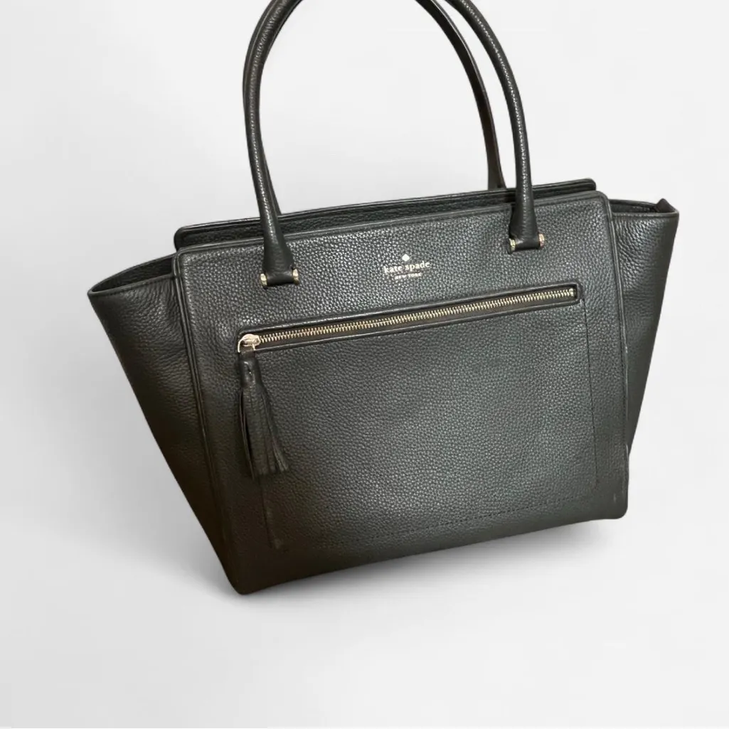 Kate Spade Allyn pebbled green Leather Tote large bag  gold hardware pink lining - Image 2