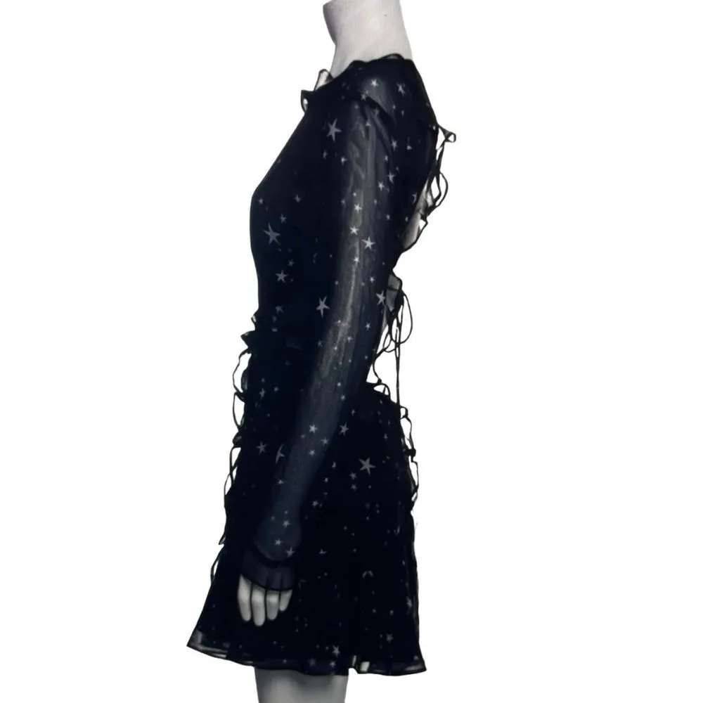 Fame and Partners Kye Night Sky Star Print Ruffle Open Back Mini Dress | NWT Siz - Image 8