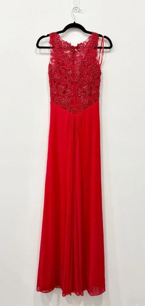 NWT La Femme Embellished Pleated Twist Front Maxi Formal Dress Red Womens Size S - Image 2