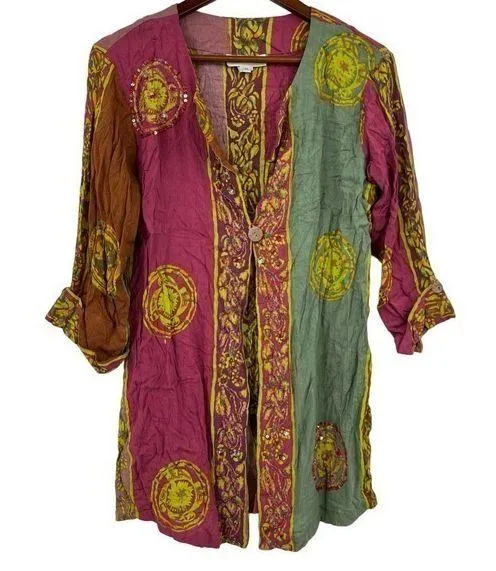Soft Surroundings Carnival Batik Topper Open Front Beaded cardigan coat size XS - Image 1