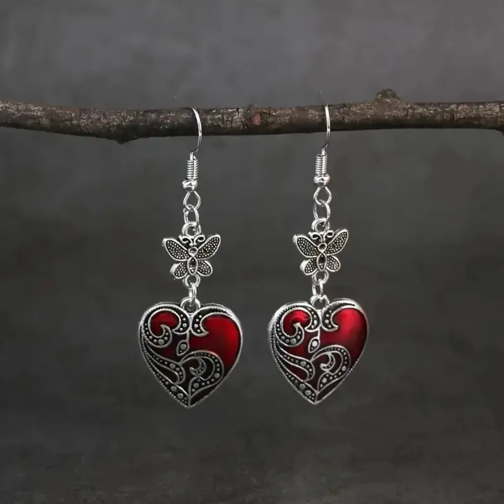 1 Pair Gothic Retro Style Punk‎ Butterfly Red Heart - Image 10