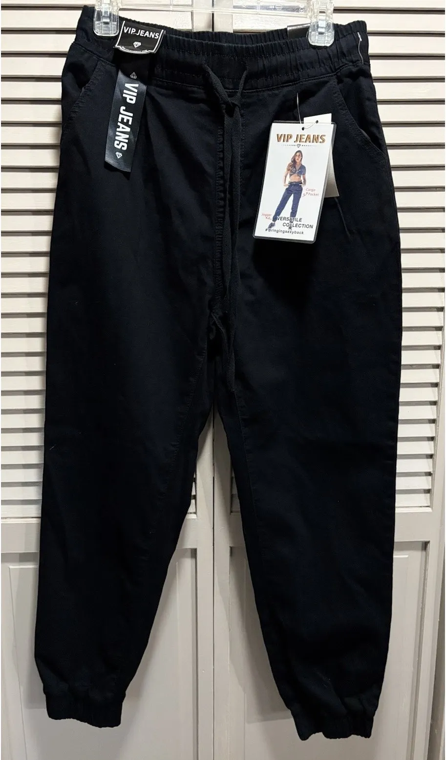 VIP Jeans Black Jogger Pants High Rise Zip Size 13/31 Pockets NWT Elastic Waist - Image 1