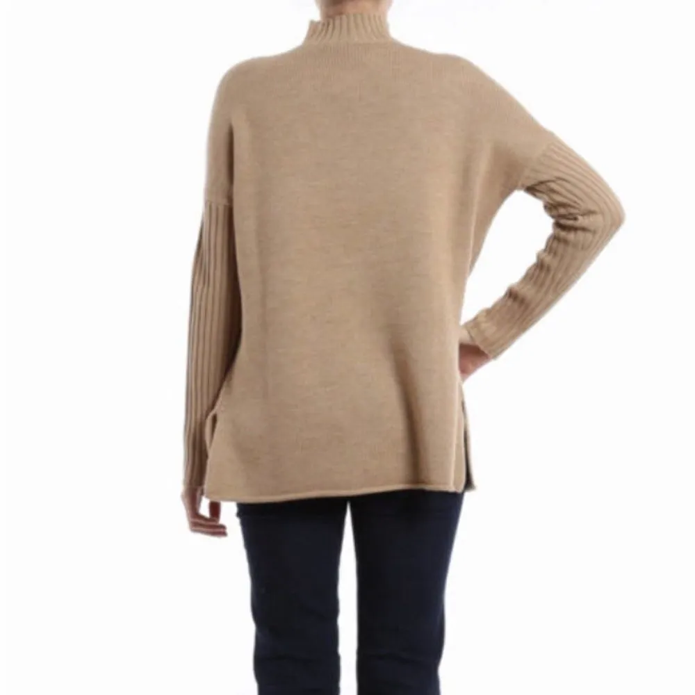 Tory Burch Mock Neck Merino Wool Oversized Tan Sweater- Size Small - Image 3
