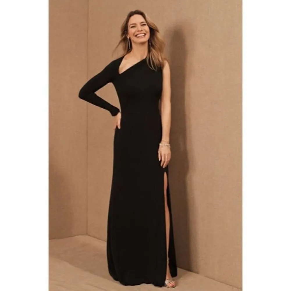 BETSY & ADAM Asymmetric Single Long Sleeve Gown in Black Size US 2 - Image 5