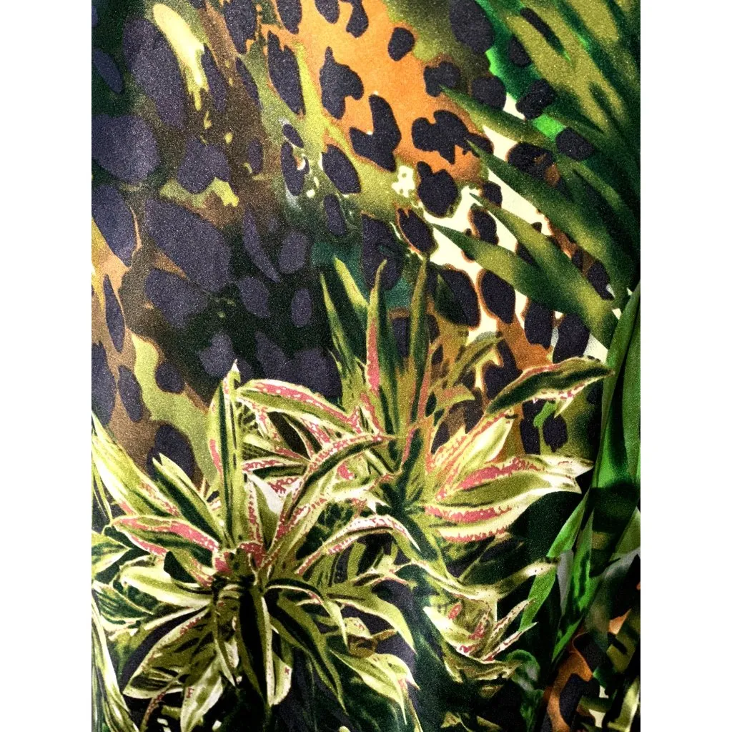Cache Size Medium Green Jungle Print Silk Halter Dress Tropical Chic Resort Core - Image 7