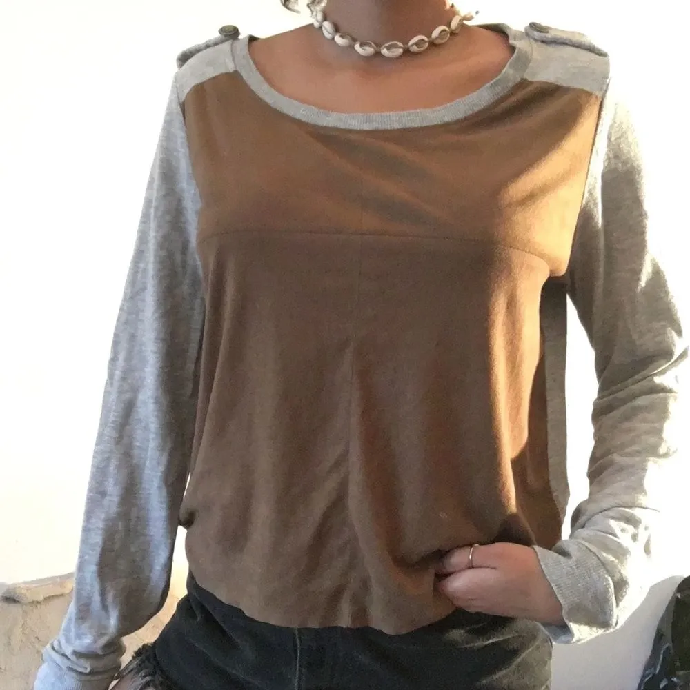 Brown and grey Suede sweater - Image 2