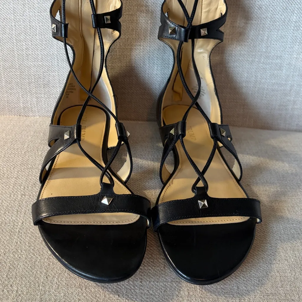 Ivanka Trump Size 8.5 Camila Tall Black Leather Silver Studded Gladiator Sandals - Image 2