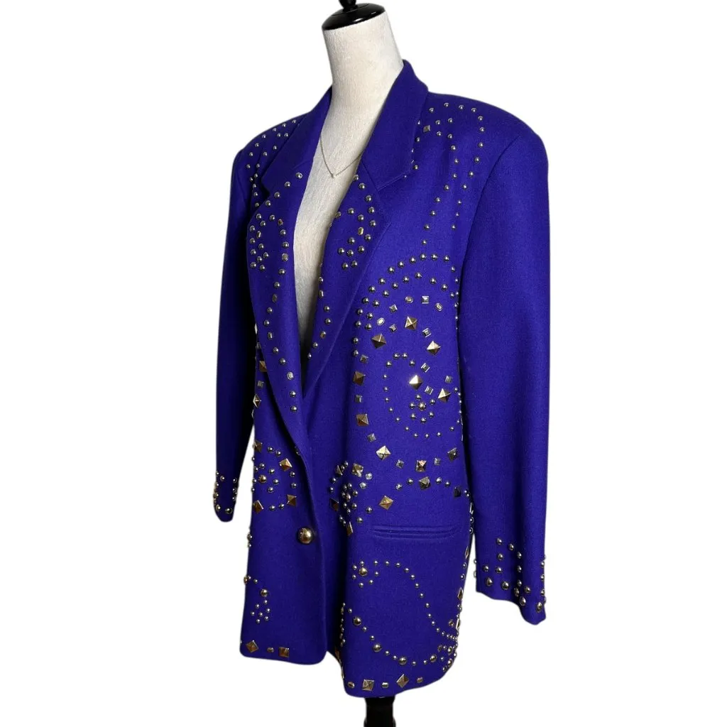 Adam Douglass by Adrianna Papell Studded Wool Blend Blazer 8 | Edgy Retro Glam - Image 4