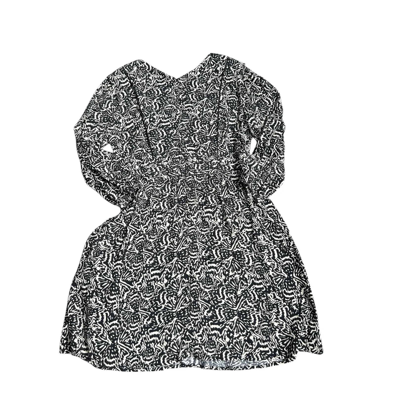 ba&sh Lia Cady Black Cream Abstract Print V Neck Smocked Waist Mini Dress Size m - Image 11