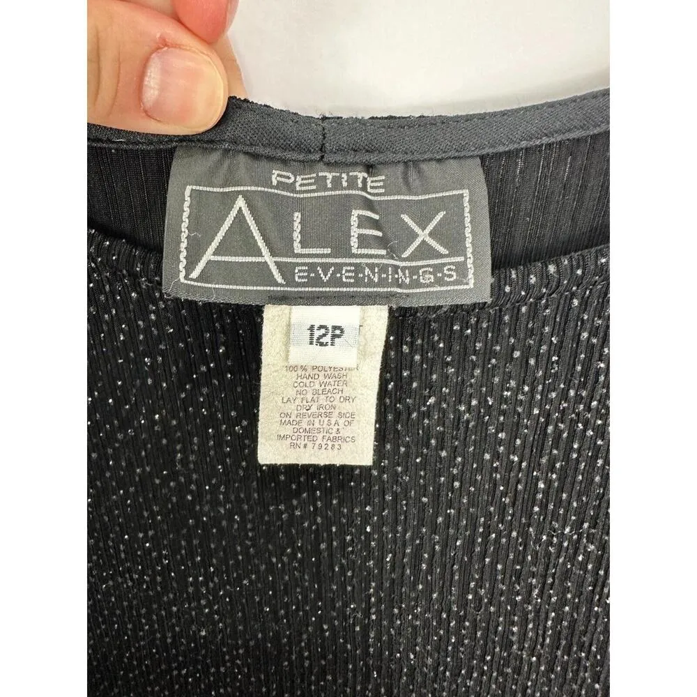 Alex Evenings Dress Womens 12P Black Sparkle Maxi Sleeveless Formal Glam Y2K - Image 5