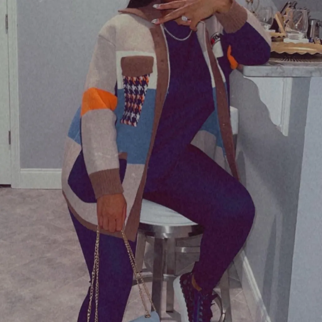 Women's Multicolor Knit Jacket Brown Size M - Image 4