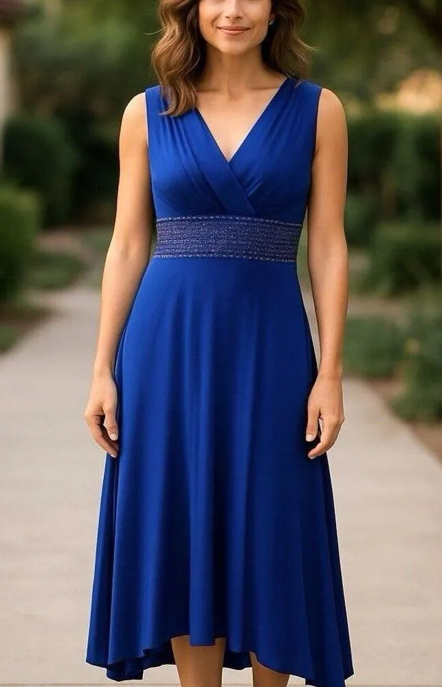 AGB Dress Size 6 Blue Rhinestones Evening Party Wedding Guest Elegant Cocktail - Image 5