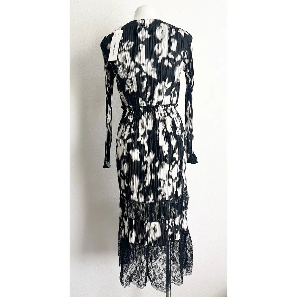 Jason Wu Collection Lace-Paneled Floral Plissé Silk-Satin Midi Dress, NWT, Size4 - Image 6